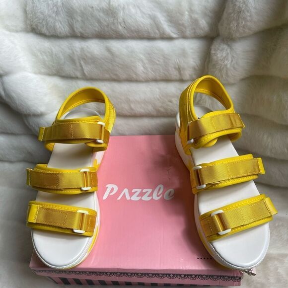 New Pazzle Yellow Triple Hook and Loop Ankle Strap footbed Sneaker Sanda… - Picture 5 of 8